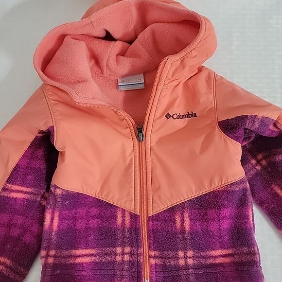 Columbia Girls Jacket 2T Hooded Fleece Plaid Pink Purple Toddler Coat - Picture 10 of 11